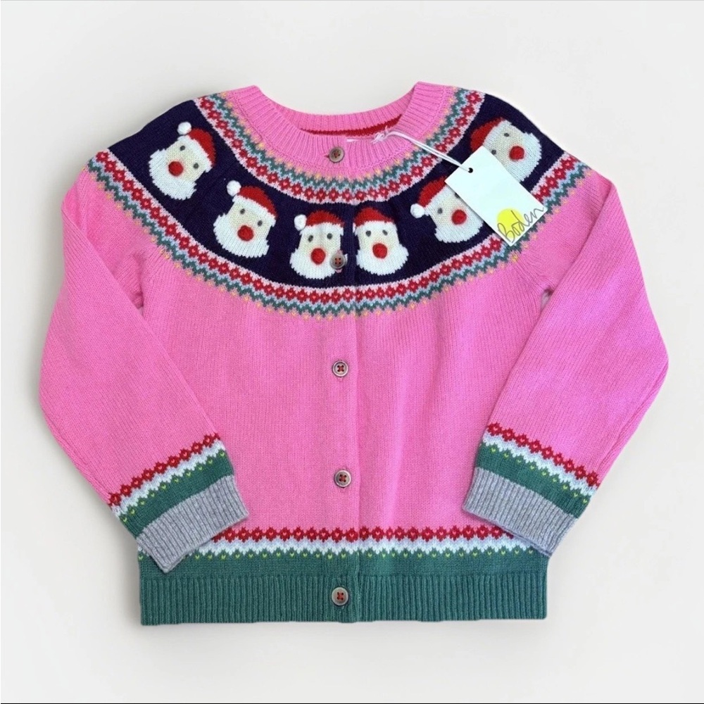 NWT Mini Boden Pink Cardigan with Snowman coat fair isle cardigan - CHRISTMAS-